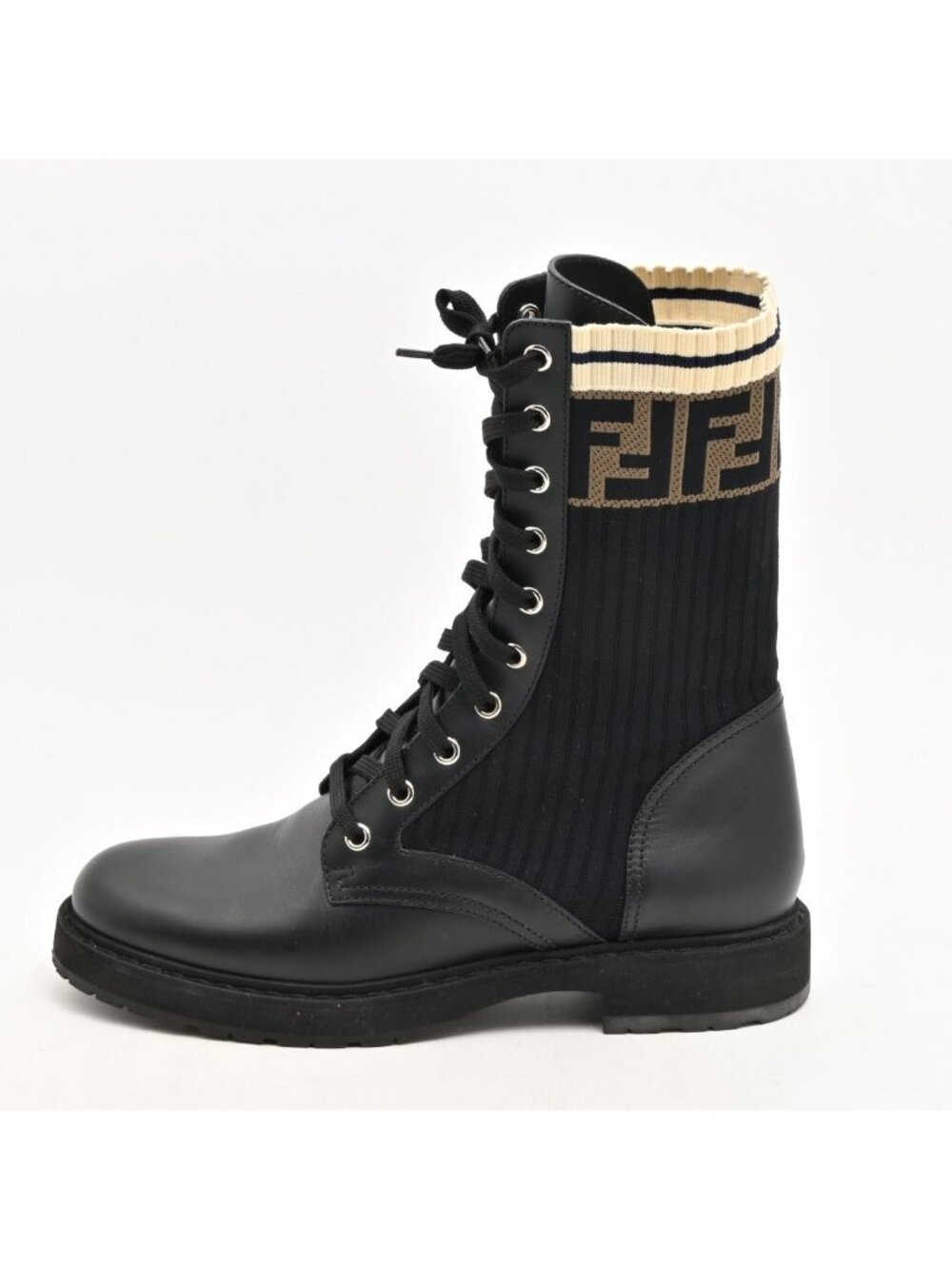 Fendi Boots Rococo Black Beige Brown Lace-up Leather